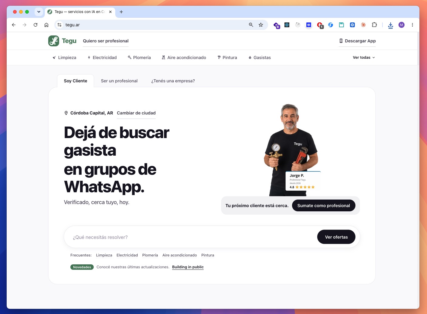 La nueva landing en tegu.ar: monocroma, tipográfica y directa.