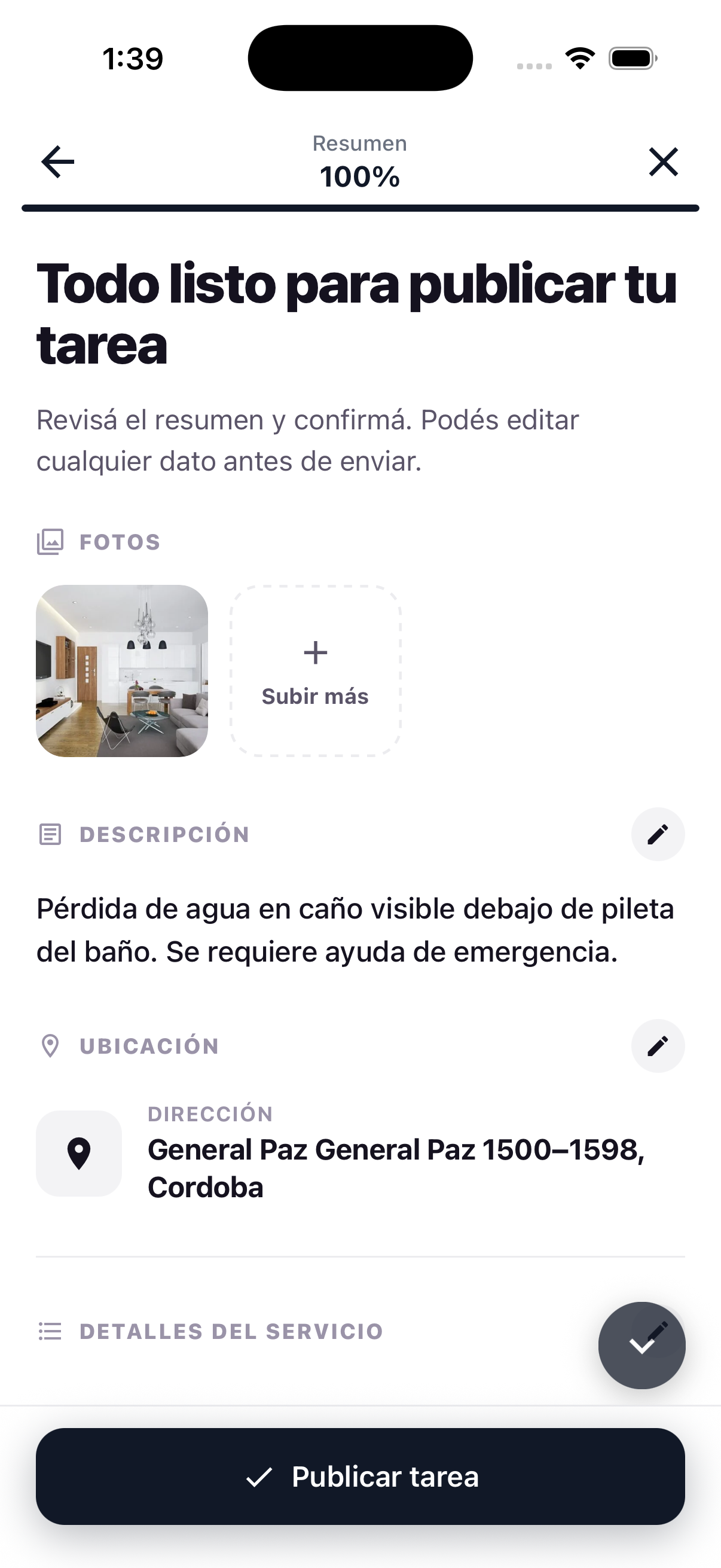 Resumen: todo a la vista, una sola acción para confirmar.